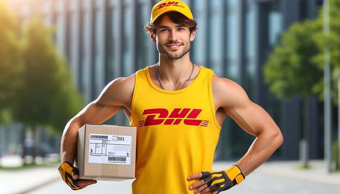 Кур'єр DHL приніс доставку - коробка з замовленням товару з Аллегро