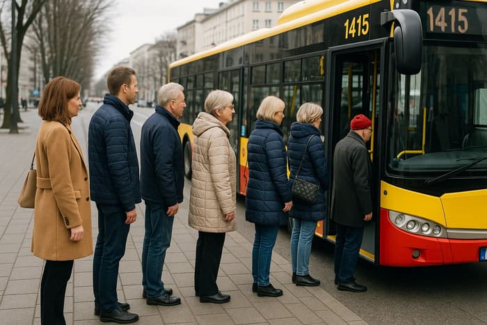 Справжній польський етикет - поляки стоять в черзі до автобуса