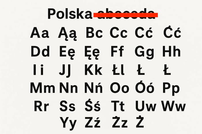 Польська Абетка, польський алфавіт на білому зображенні