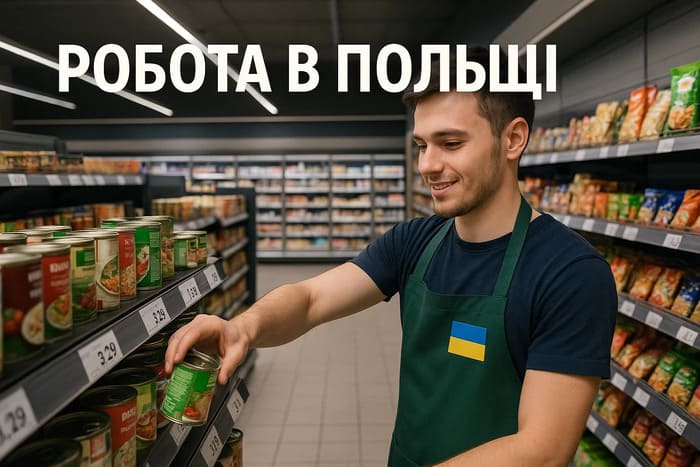 Робота в Польщі - хлопець з України розставляє товар