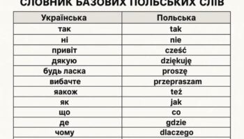 обкладенка у вигляді таблиці Excel для базового словника польських слів