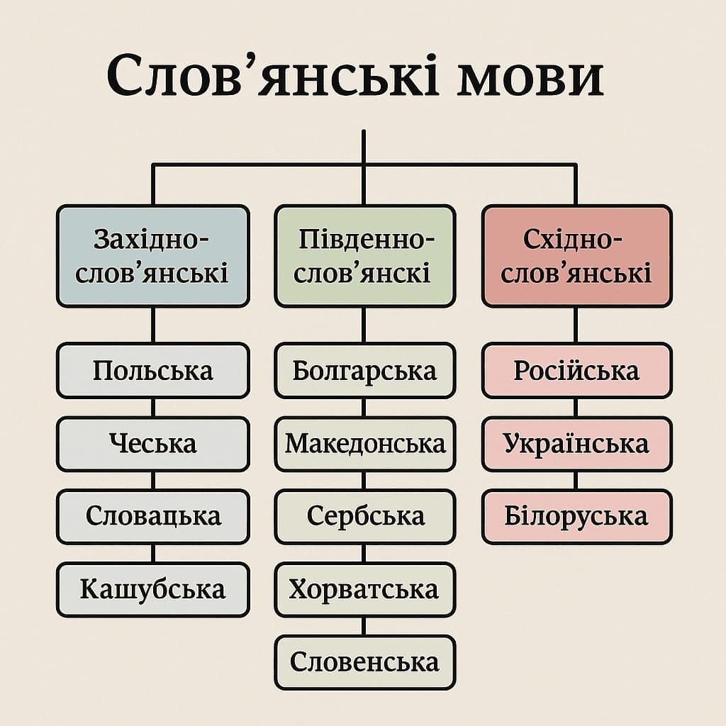 Слов'янські мови: Українська, Польська, Чеська та Російська та інші по групах