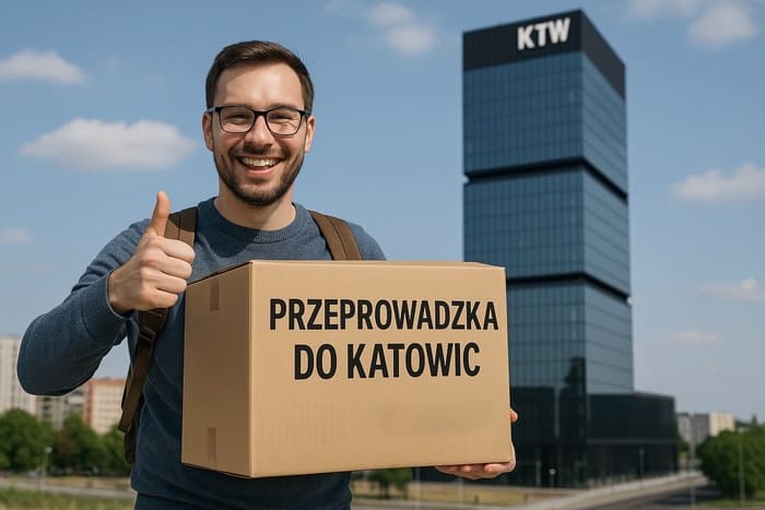 Przeprowadzka do Katowic zadowolony It specjalista na fonie wieżowca KTW