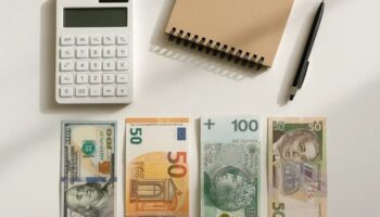 Зображення доларів США, євро, злотих і гривень на столі — порівняння валют для зберігання заощаджень.