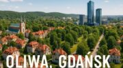 Панорама району Оліва в Ґданську — кафедральний собор, історичні вілли, сучасний бізнес-центр Olivia Business Centre та зелений Парк Олівський.