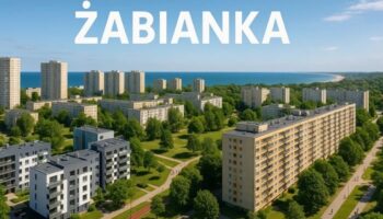 Район Гданськ Жабянка - відомі панельні дома за часів соціалізму. На фоні Балтийського моря