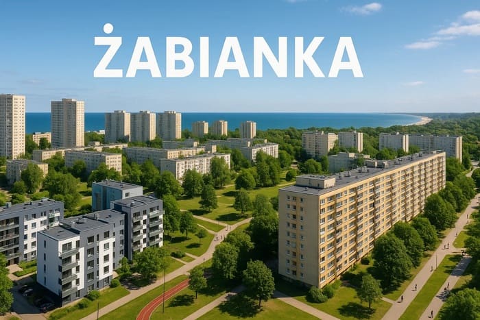 Район Гданськ Жабянка - відомі панельні дома за часів соціалізму. На фоні Балтийського моря