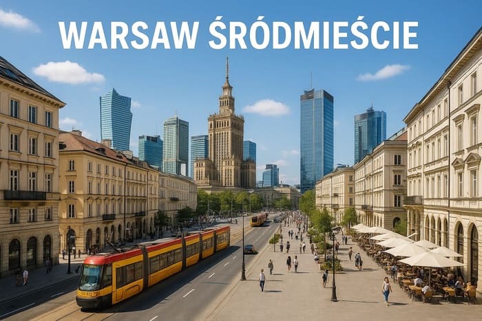 Śródmieście Варшави - центральний район міста, на фото трамваї ідуть в сторону Палацу Культури і Науки та головного Кола в центрі міста