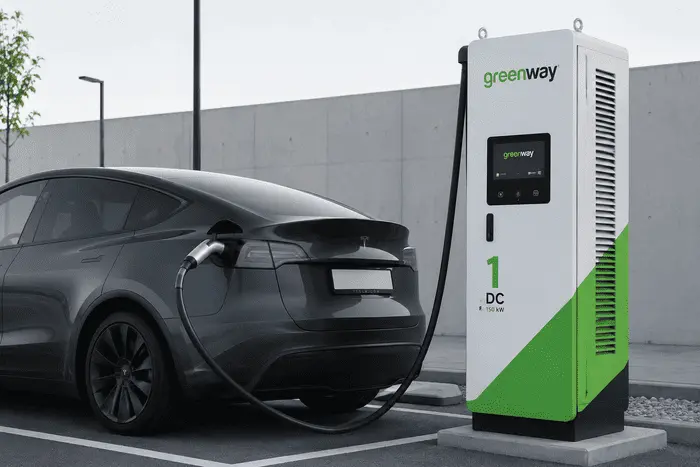 Tesla заряджається від швидкісної DC-станції GreenWay у Польщі